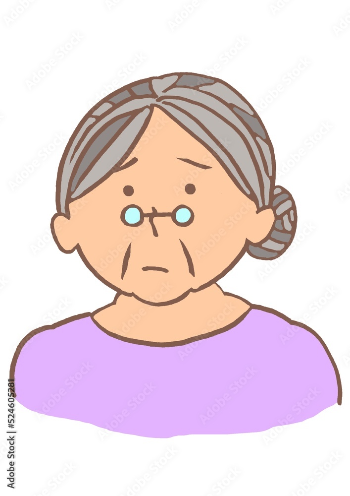 困った表情の認知症の高齢女性のイラスト