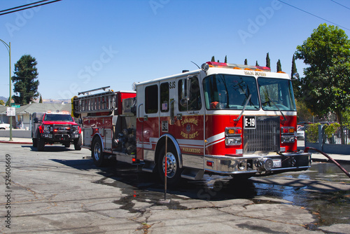A San Jose Fire Engine on the scene for a small grass fire in a San Jose Neighborhood