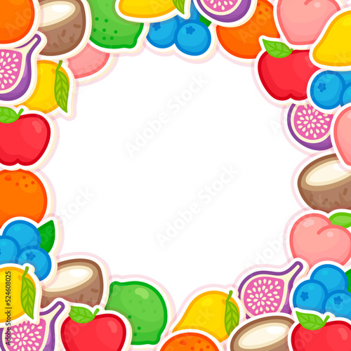 rainbow fruit border frame template kawaii doodle flat cartoon vector illustration