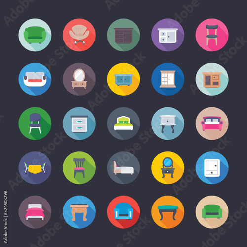 Flat Icons Set of Furniture


