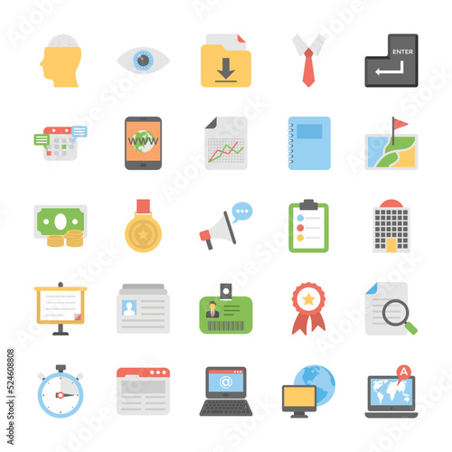 Flat Vector Icons Set of Office And Internet Theme 