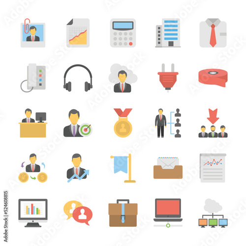 Flat Vector Set of Office and Internet Icons