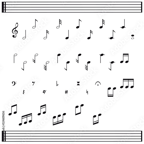 Various music notes icon set in black. Vector illustration.