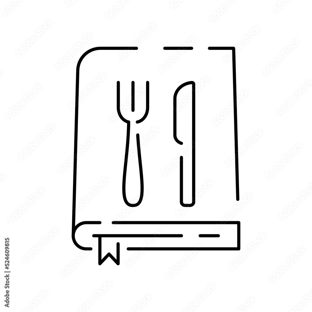 Cooking or kitchen thin line vector icon. Restaurant with cook and meal or food. Recipe book Cooking or kitchen thin line vector icon. Restaurant with cook and meal or food. Recipe book