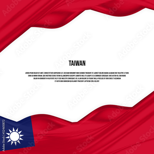 Taiwan flag design. Waving Taiwan flag made of satin or silk fabric. Vector Illustration.