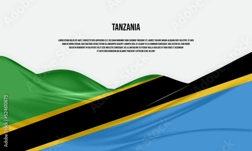 Tanzania flag design. Waving Tanzanian flag made of satin or silk fabric. Vector Illustration.