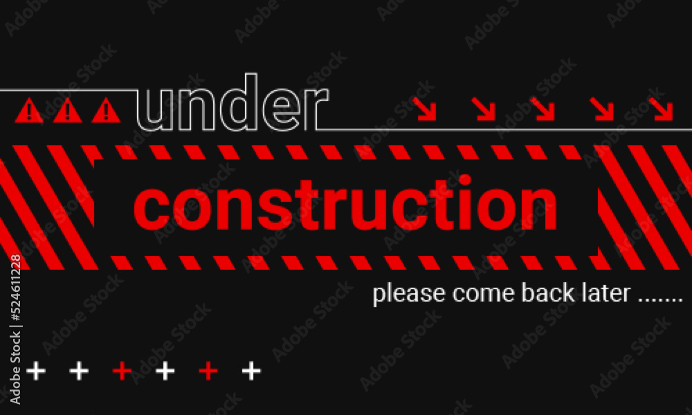 Under construction website page with black and red striped borders