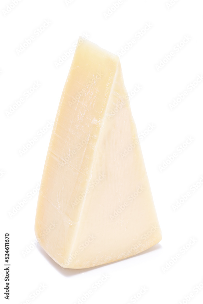 Piece of parmesan cheese isolated on white background Piece of parmesan cheese isolated on white background