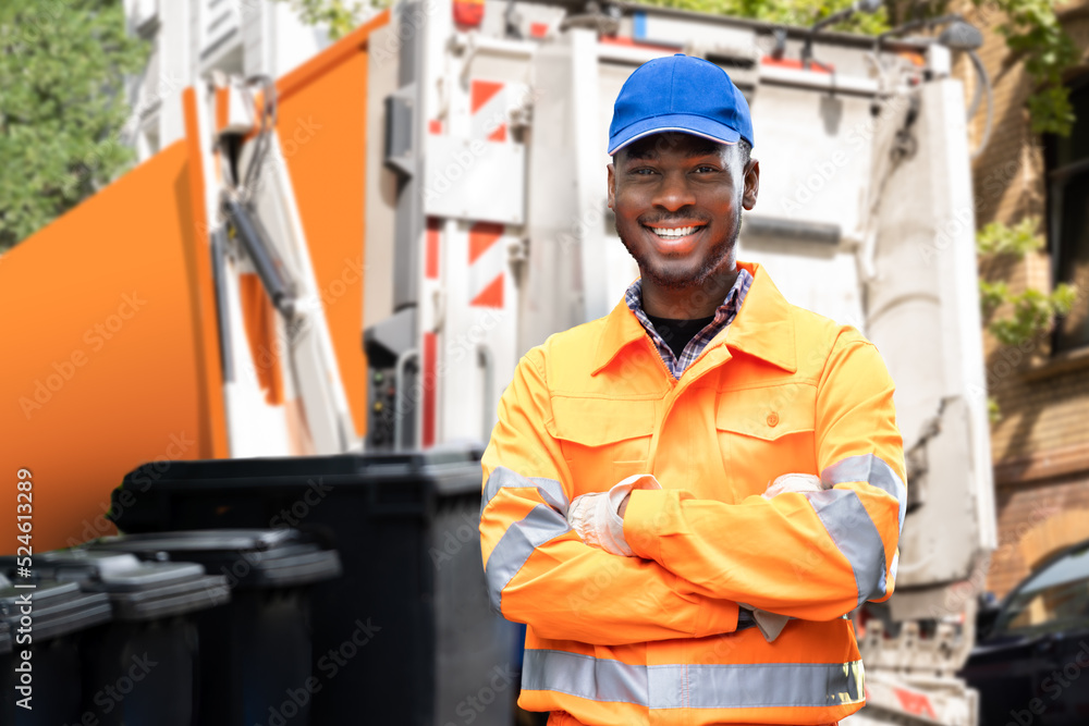 Fototapeta premium Garbage Removal Man Doing Trash