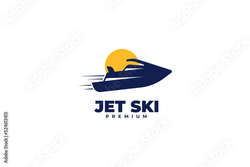 Flat jet ski logo design vector illustration idea