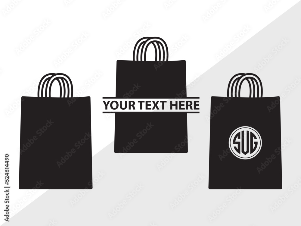 Vecteur Stock Paper Bag Monogram SVG, Paper Bag Svg, Bag Svg, Hand Bag