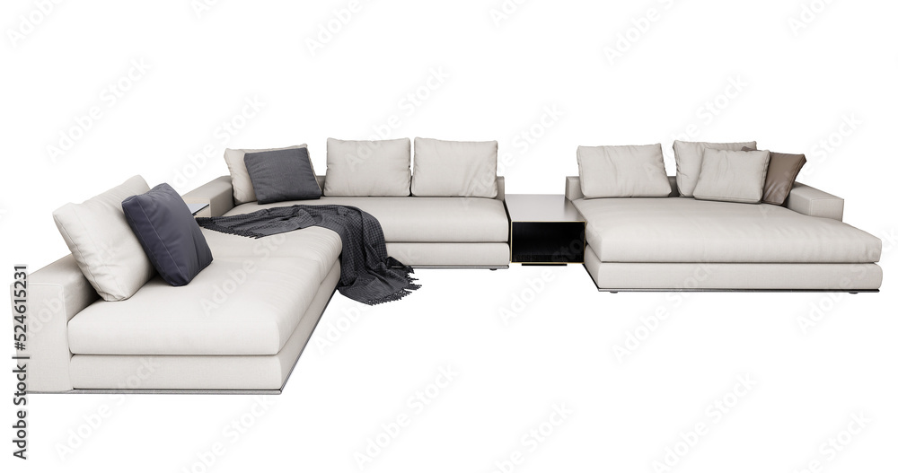 3d Furniture modern fabric corner multi-seat isolated on a white background  with Clipping path, Decoration Design for living room Stock Illustration |  Adobe Stock