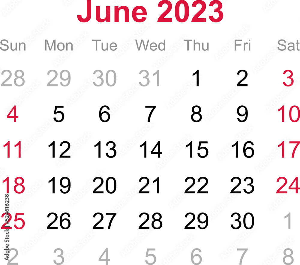 Calendar month of June 2023 - obrazy, fototapety, plakaty 