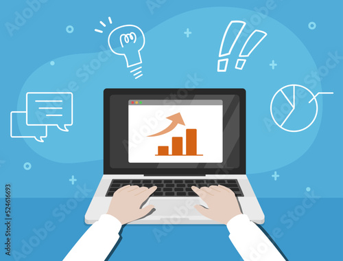 パソコン操作するビジネスマンのベクターイラスト	