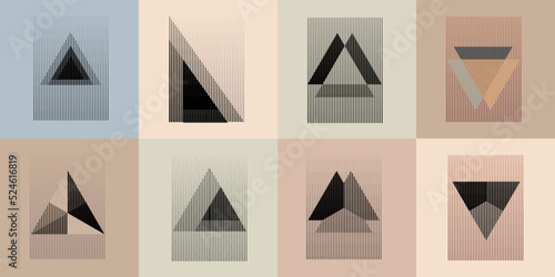 Art composition with lines .Modern art design .Neutral color stripes .Transition speed lines .Bauhaus art style .Geometric shape. Wall art .