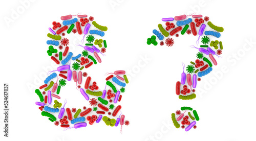 Symbol made of Bacteria isolated on white background, bacteria font. 3d alphabet. 3d illustration.