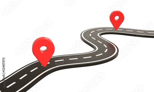 Winding road infographics and map location pin rendering design isolated background photo