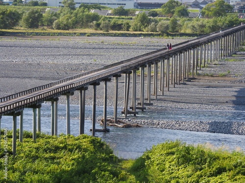静岡の木造最長の橋である蓬莱橋の全景写真