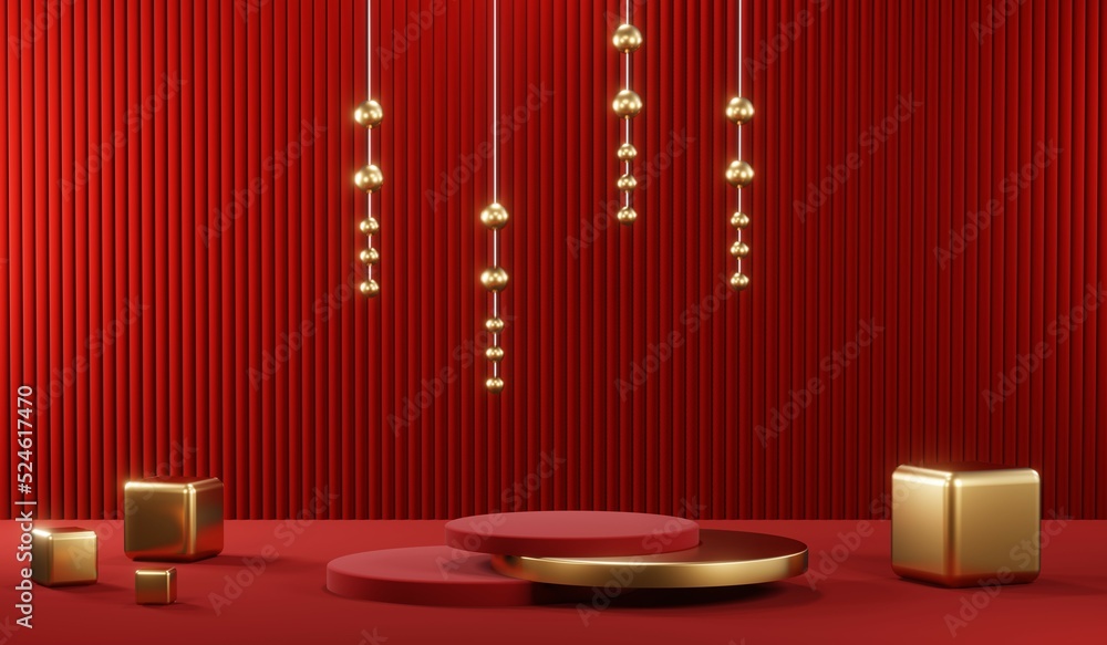 3D rendering of blank product background for cream cosmetics Modern red podium background 3D rendering of blank product background for cream cosmetics Modern red podium background