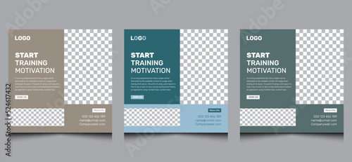 Unique abstract elegant gym fitness web banner square advertisement yoga sport ads story creative clean modern business promotion social media Instagram post design template colorful variation.  