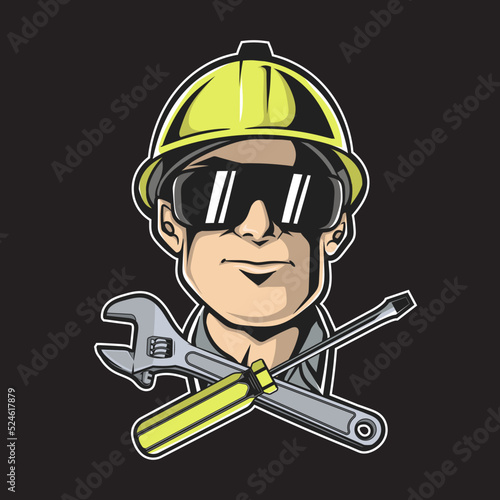 mechanics or Construction Worker People. Vector illustration cartoon character. logo