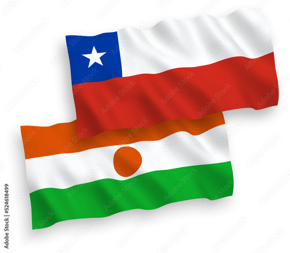 Flags of Republic of the Niger and Chile on a white background