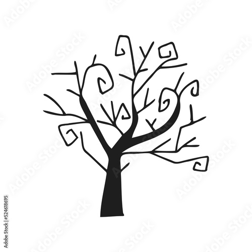 Halloween 2022 - October 31. A traditional holiday, the eve of All Saints Day, All Hallows Eve. Trick or treat. Vector illustration in hand-drawn doodle style. A scary creepy tree.