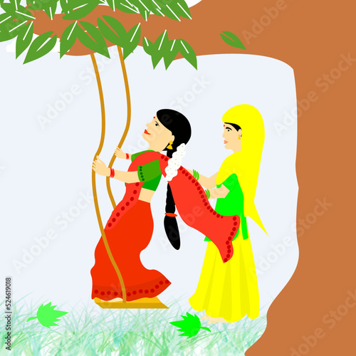 Vector of Hariyali teej festival in India.