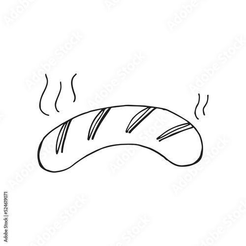 Oktoberfest 2022 - Beer Festival. Hand-drawn Doodle outline bavarian sausage on a white background. German Traditional holiday.