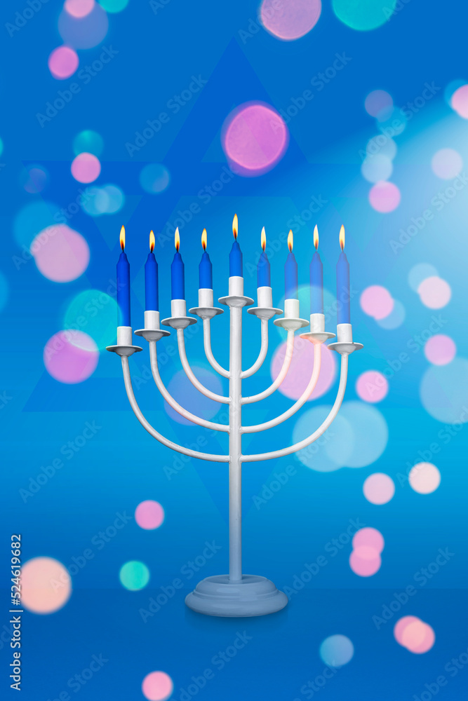 Jewish Hanukkah Menorah 9 Branch Candlestick. Holiday Candle Holder