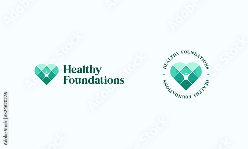 illustration vector graphic logo design, modern pictogram logo combination heart shape and human people icon with green turquoise color gradient
