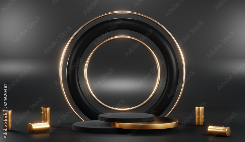 3D rendering of blank product background for cream cosmetics Modern black podium background 3D rendering of blank product background for cream cosmetics Modern black podium background