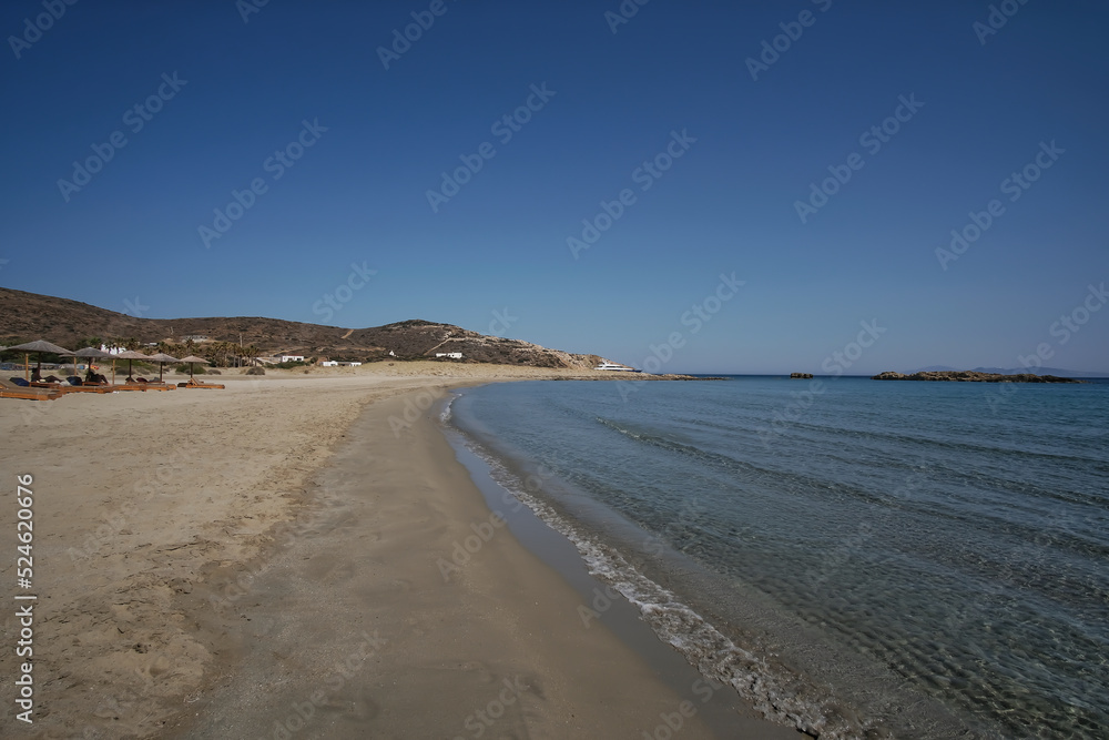 Panoramic view of the sandy beach Manganari in Ios Greece