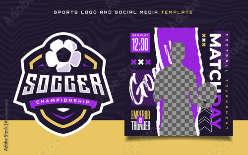 Soccer sports Logo and match day banner flyer for social media post