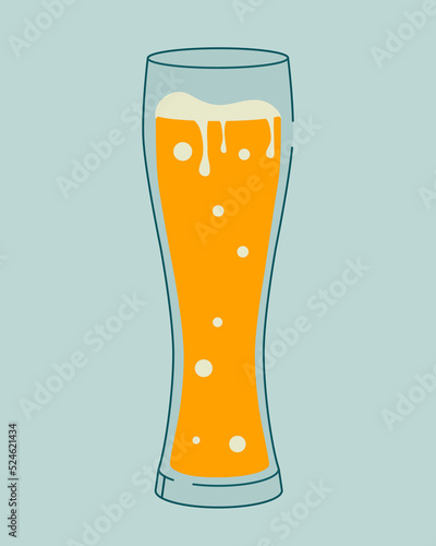 Outline drawing. Modern object, glass of beer with foam. Flat illustration for greeting cards, postcards, invitations, menu design. Line art template