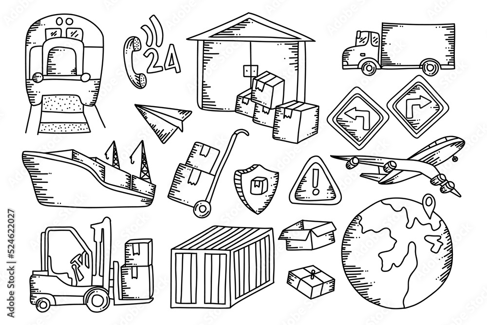 Fototapeta premium delivery service doodle set