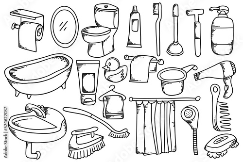 Bathroom elements hand drawn set