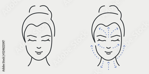 Lymphatic massage scheme. Woman face skin care concept. Vector illustration