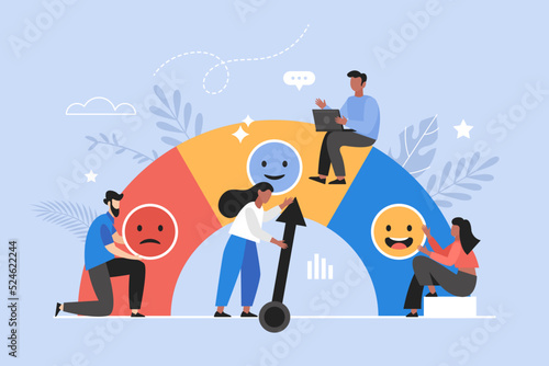 Customer feedback, user experience or client review rating business concept. Modern vector illustration of people satisfaction measurement photo