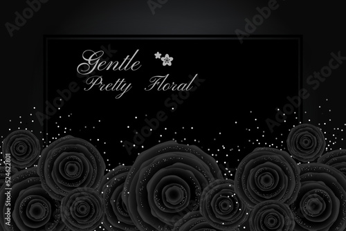 Luxury cards with black glamour roses and platinum confetti.