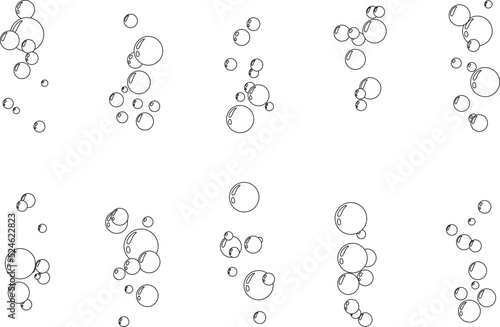 Underwater air bubbles  decoration elements. Fizzy water or soap foam texture. Vector isolated outline design element. Vertical streams icons.