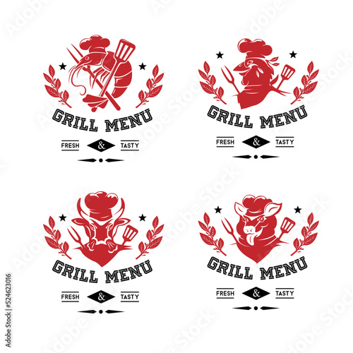 Grill and steak menu labels collection