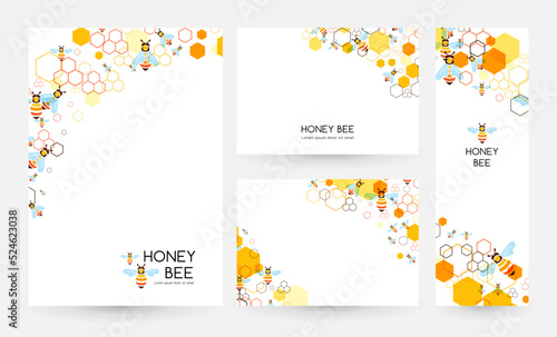 Honeycombs and bee. Design collection. Vector illustration