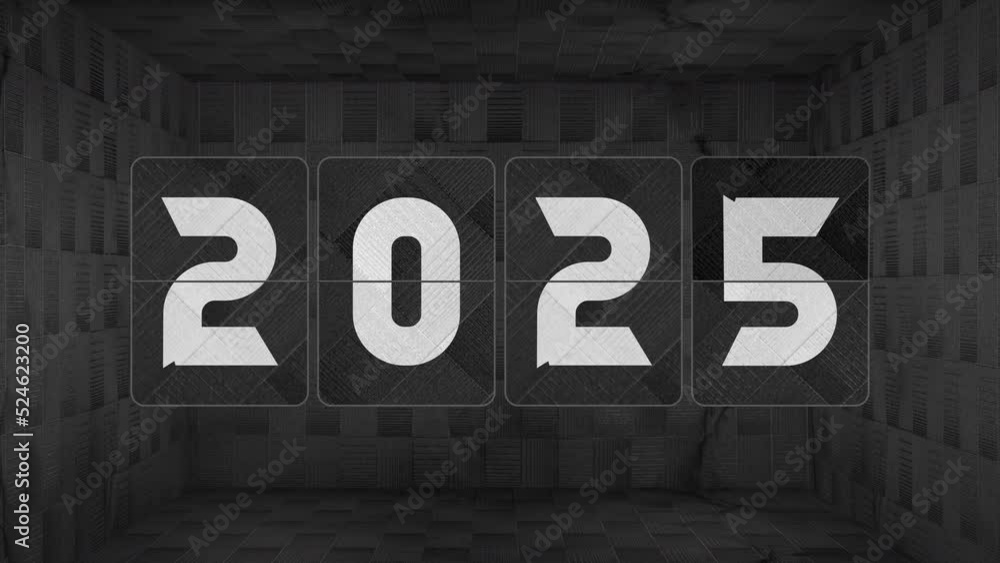 Flip clock switches from year 2022 to 2023, all the way to 2029. Dark ...