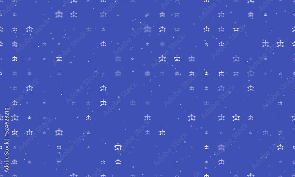 Seamless background pattern of evenly spaced white baby mobiles of different sizes and opacity. Vector illustration on indigo background with stars Seamless background pattern of evenly spaced white baby mobiles of different sizes and opacity. Vector illustration on indigo background with stars