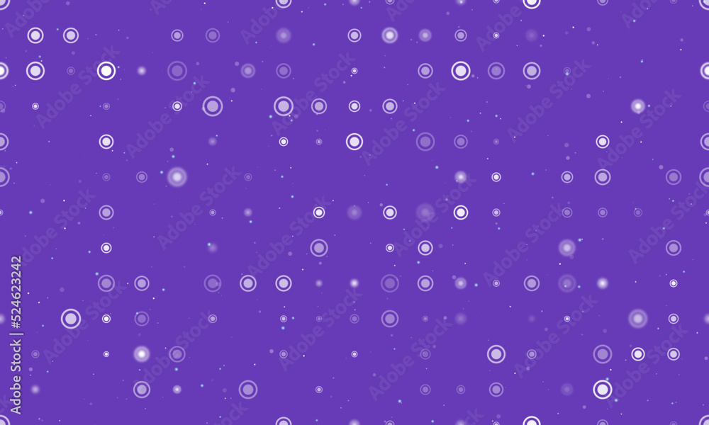 Seamless background pattern of evenly spaced white radio button symbols of different sizes and opacity. Vector illustration on deep purple background with stars Seamless background pattern of evenly spaced white radio button symbols of different sizes and opacity. Vector illustration on deep purple background with stars