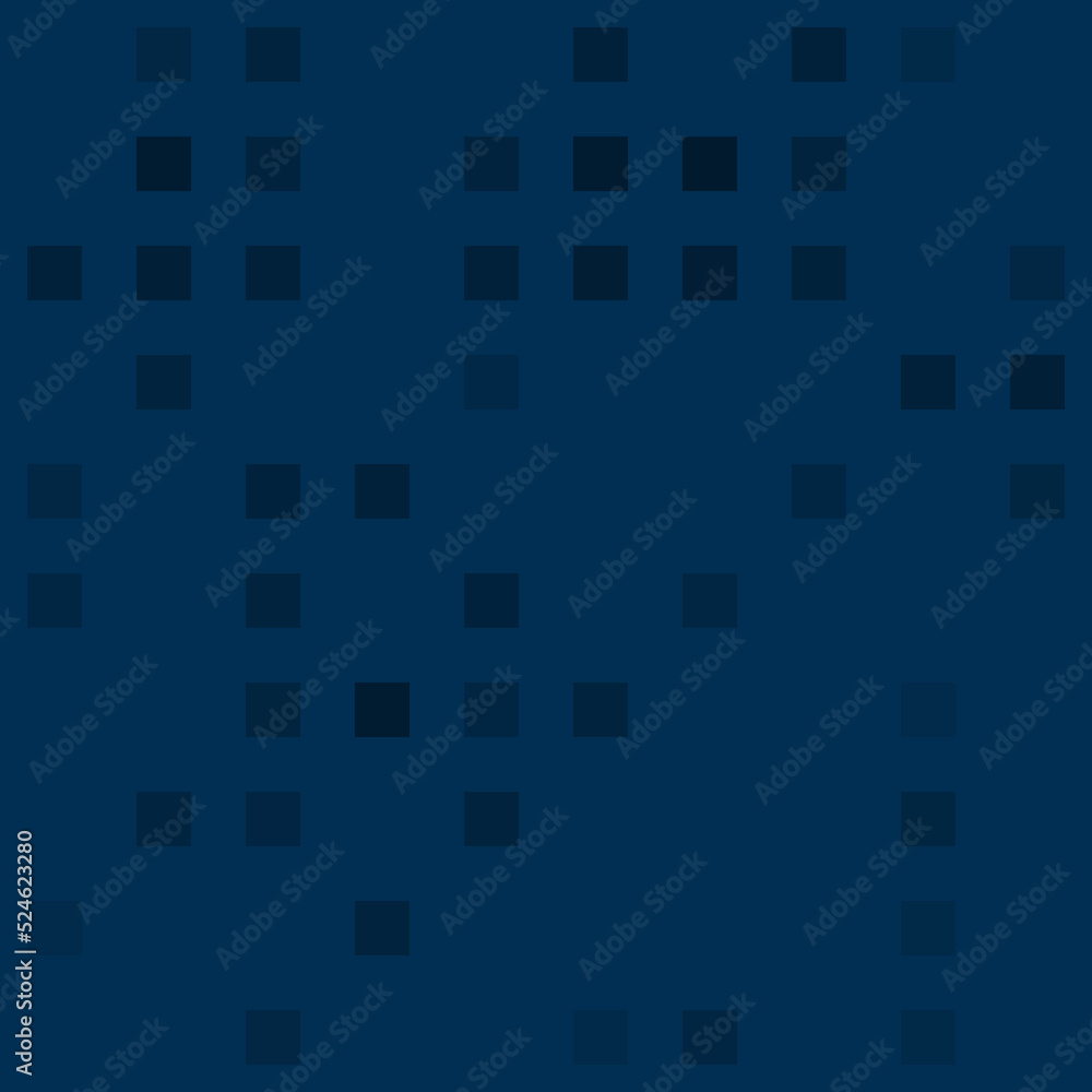 Abstract seamless geometric pattern. Mosaic background of black squares. Evenly spaced big shapes of different color. Vector illustration on dark blue background Abstract seamless geometric pattern. Mosaic background of black squares. Evenly spaced big shapes of different color. Vector illustration on dark blue background