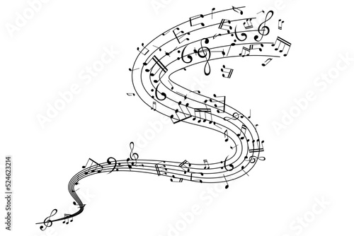 Notes on the swirl. Music decoration element isolated on the white background.