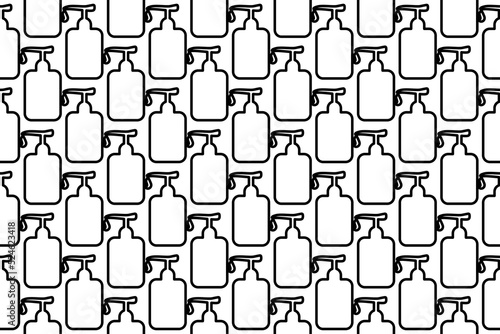 Seamless pattern completely filled with outlines of liquid soap symbols. Elements are evenly spaced. Vector illustration on white background