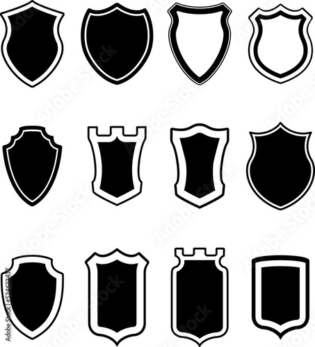 Heraldic shield shapes collection. Crests silhouettes for signs, logos, emblems and symbols  of safety, security, military or  other heraldy.